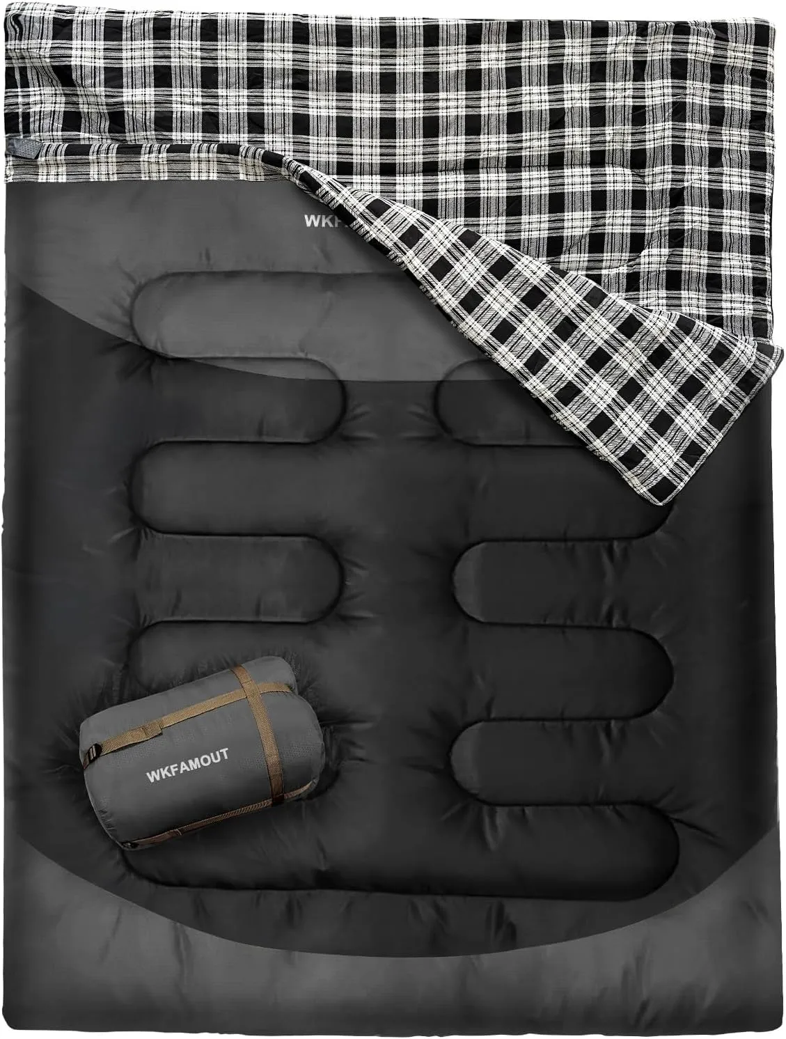 Cotton Flannel Double Sleeping Bag for Adults Machine Washable 2 Person Camping Sleeping Bag Queen Size Waterproof with Compression Sack for Cold Weather 3-4 Seasons
