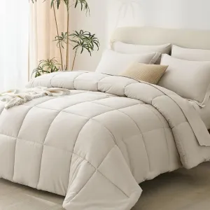 CozyLux Comforter Set Queen 7 Pieces Beige Queen Comforter Set Bedding Sets for All Season with Comforter, Flat Sheets, Fitted Sheet, Pillowcases & Shams