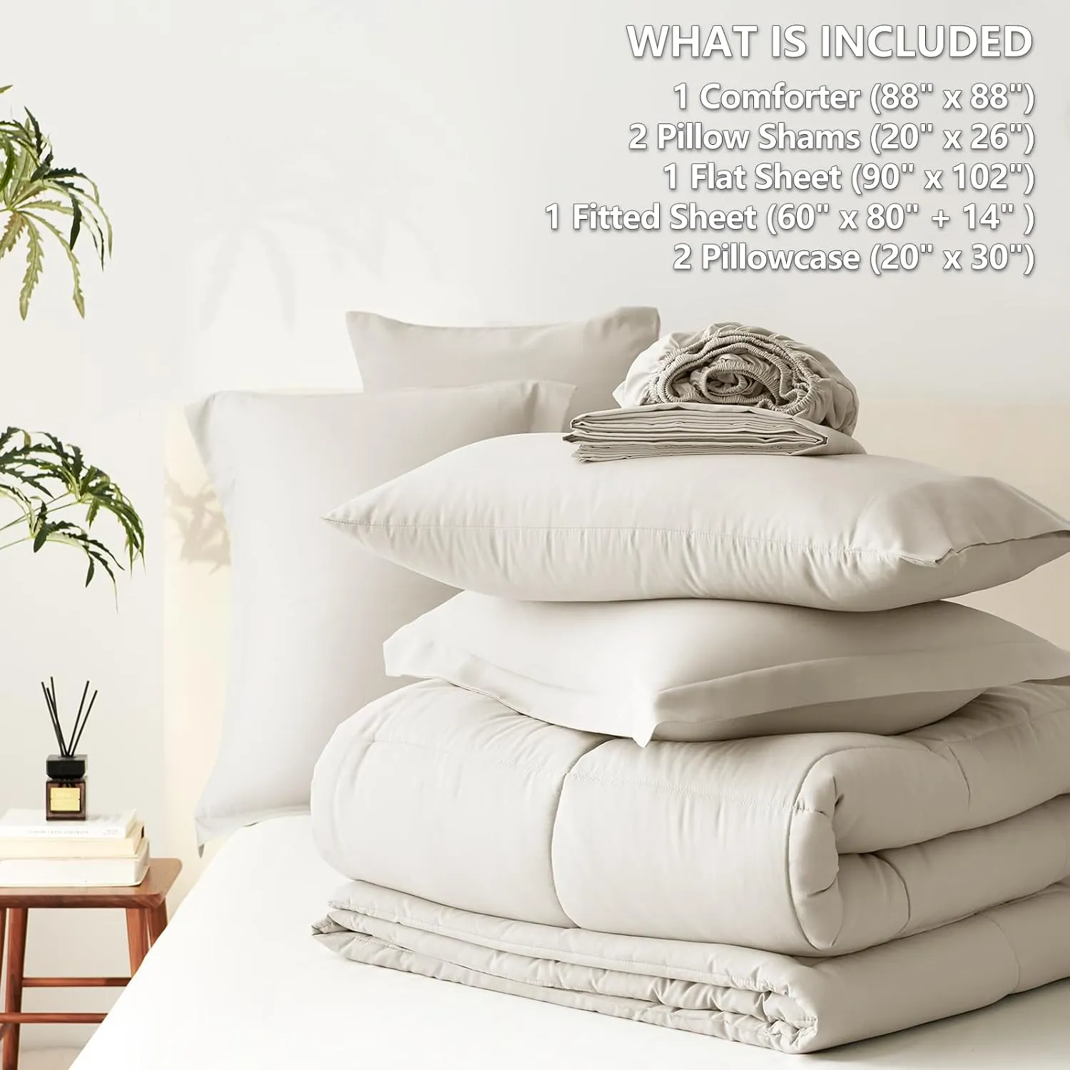 CozyLux Comforter Set Queen 7 Pieces Beige Queen Comforter Set Bedding Sets for All Season with Comforter, Flat Sheets, Fitted Sheet, Pillowcases & Shams