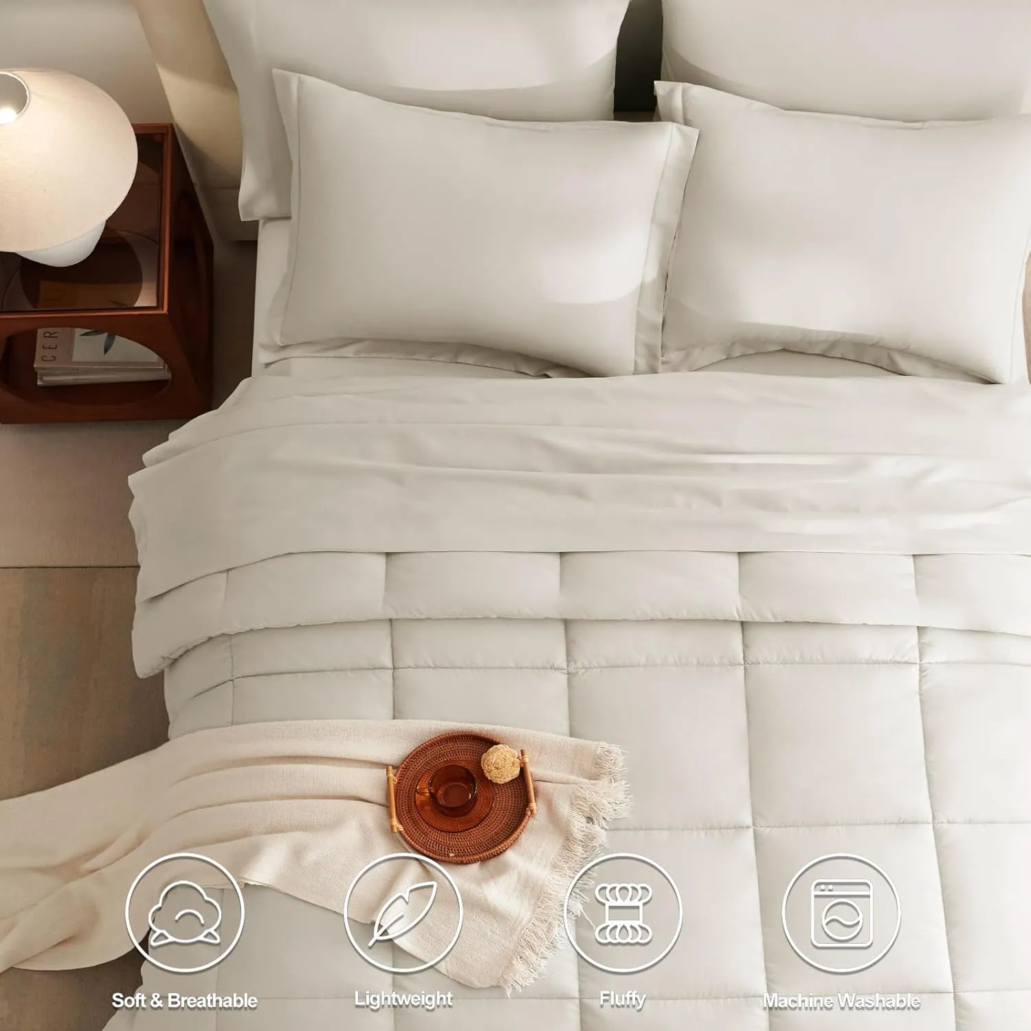CozyLux Comforter Set Queen 7 Pieces Beige Queen Comforter Set Bedding Sets for All Season with Comforter, Flat Sheets, Fitted Sheet, Pillowcases & Shams