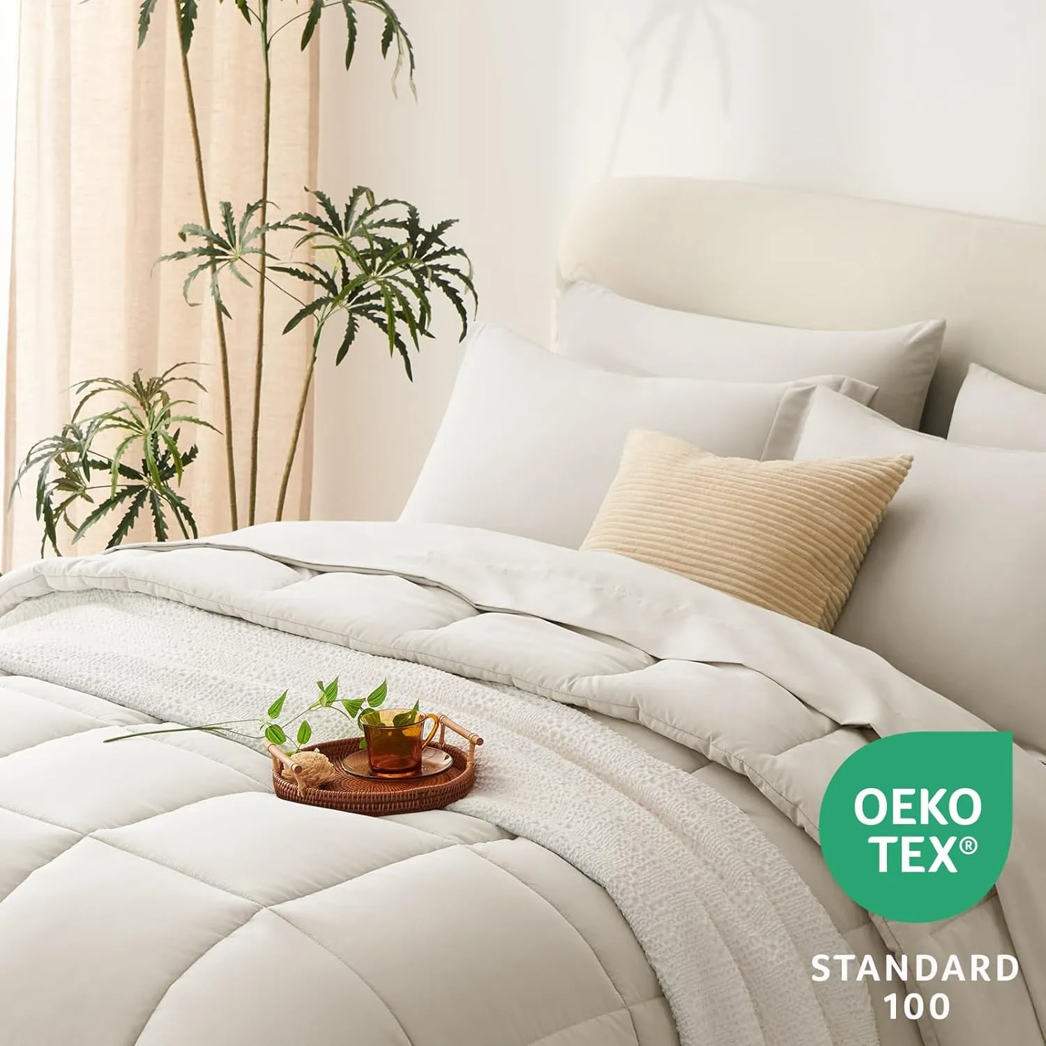CozyLux Comforter Set Queen 7 Pieces Beige Queen Comforter Set Bedding Sets for All Season with Comforter, Flat Sheets, Fitted Sheet, Pillowcases & Shams