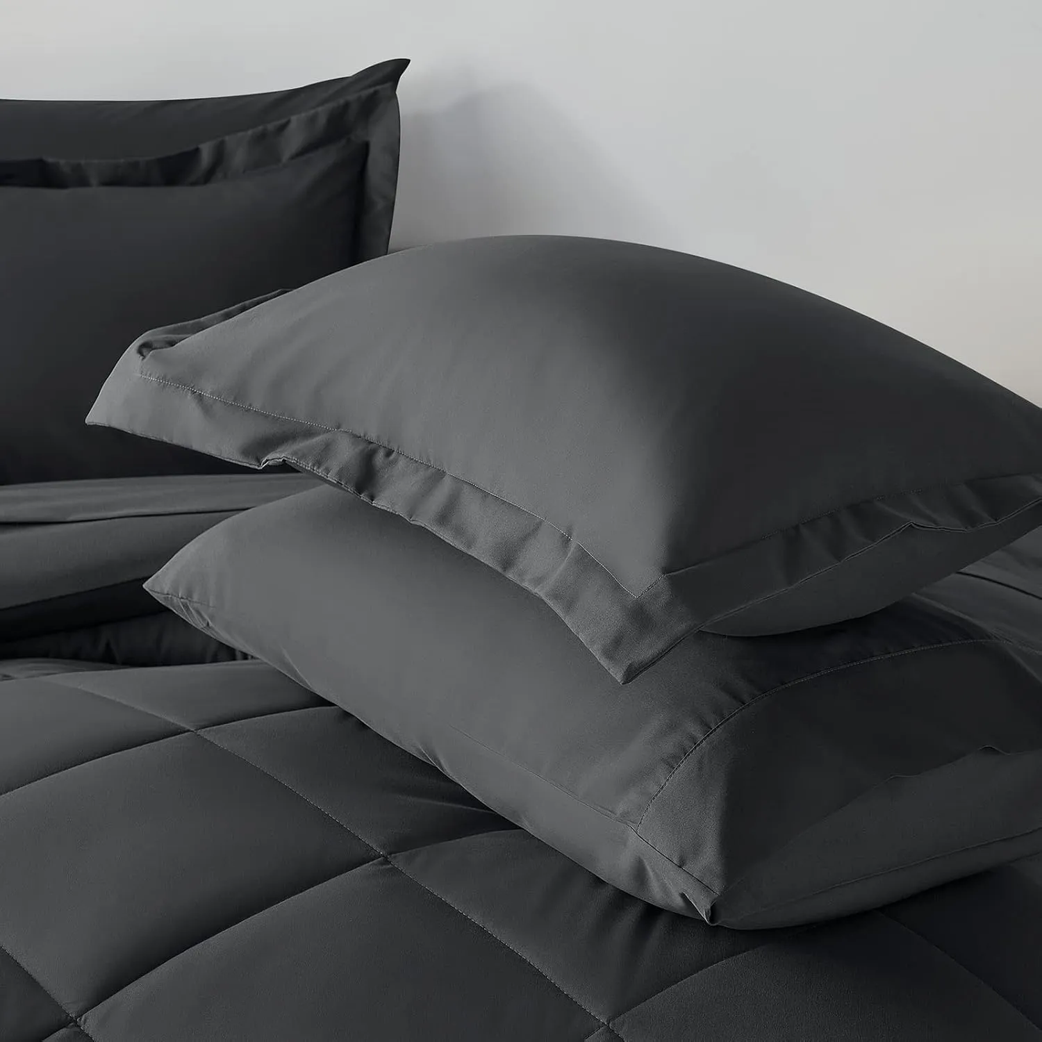 CozyLux Queen Comforter Set Dark Grey - Bed in a Bag Queen Size 7 Pieces, Luxury Soft Bed Set for All Seasons, Bedding Set with Down Alternative Comforter, Sheets, Pillowcases & Shams
