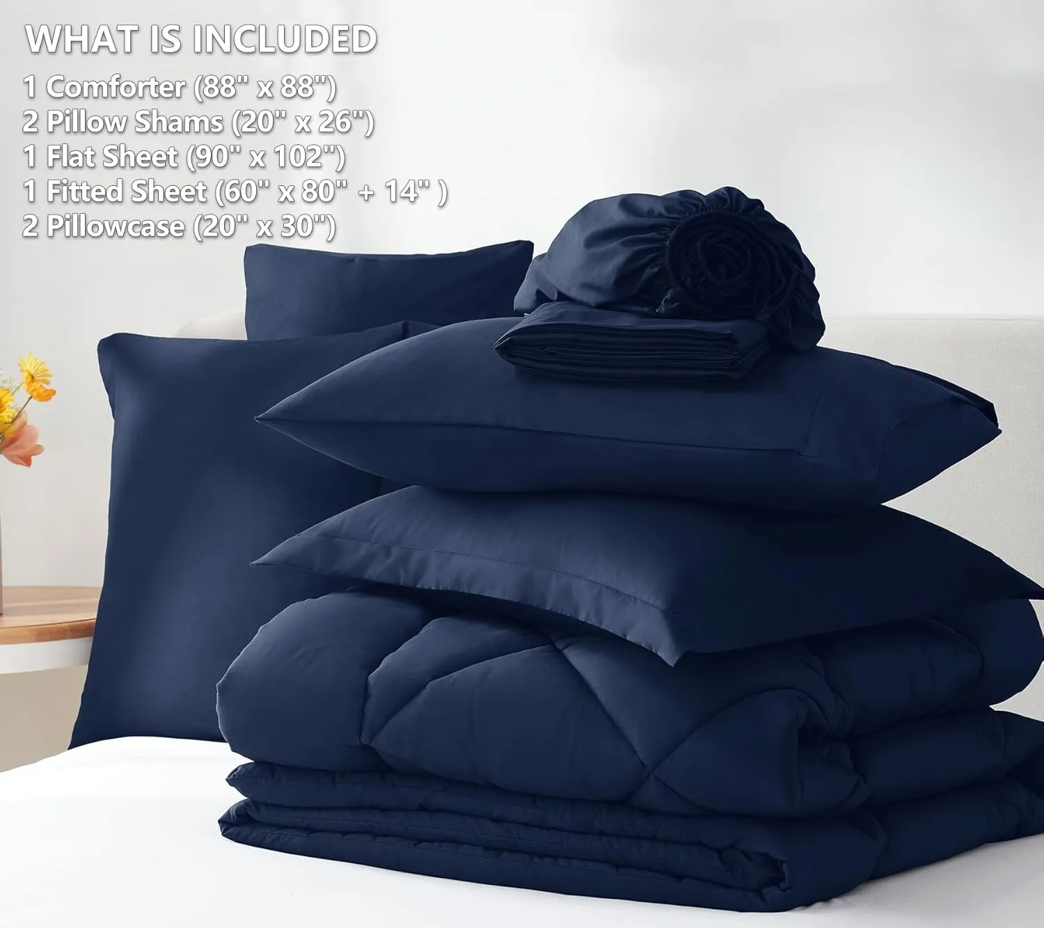 CozyLux Queen Comforter Set Navy Blue - Bed in a Bag Queen Size 7 Pieces, Luxury Soft Bed Set for All Seasons, Bedding Set with Down Alternative Comforter, Sheets, Pillowcases & Shams