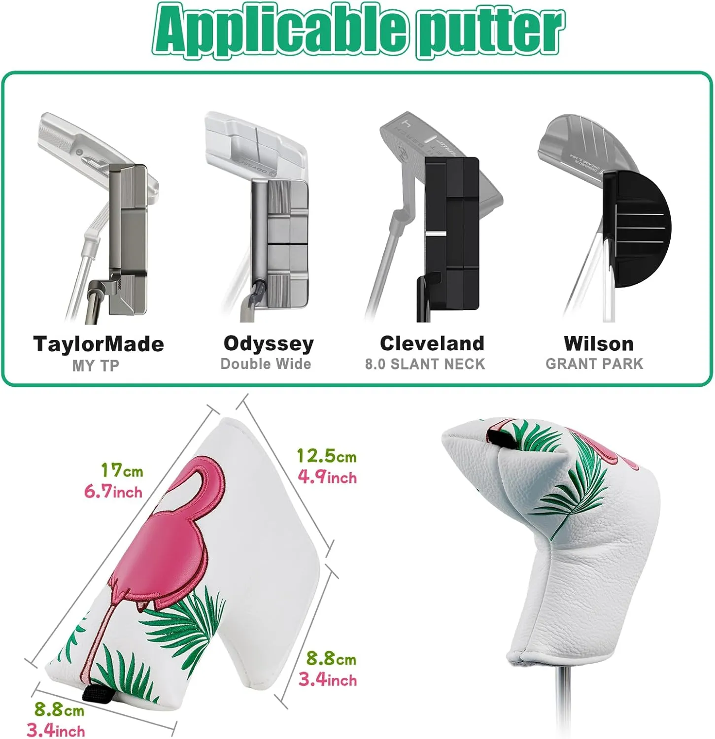 Craftsman Golf Flamingo White Golf Driver Fairway Wood Hybrid Putter Headcover Head Cover