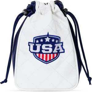 Craftsman Golf USA Shield Leather Golf Valuables Pouch Bag Drawstring Closure Diamond Pattern
