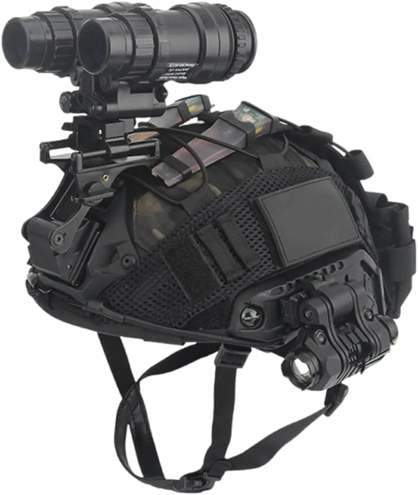 CS Outdoor Paintball Game Fast Camouflage Tactical Helmet Binocular Night Vision Device Model Torch Set Military Fan Equipment (Color : BK)