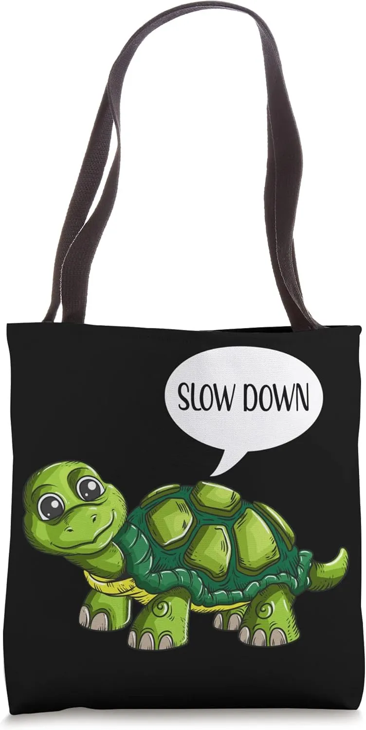 Cute Snapping Turtle Take It Easy Slowly Slow Down Tote Bag