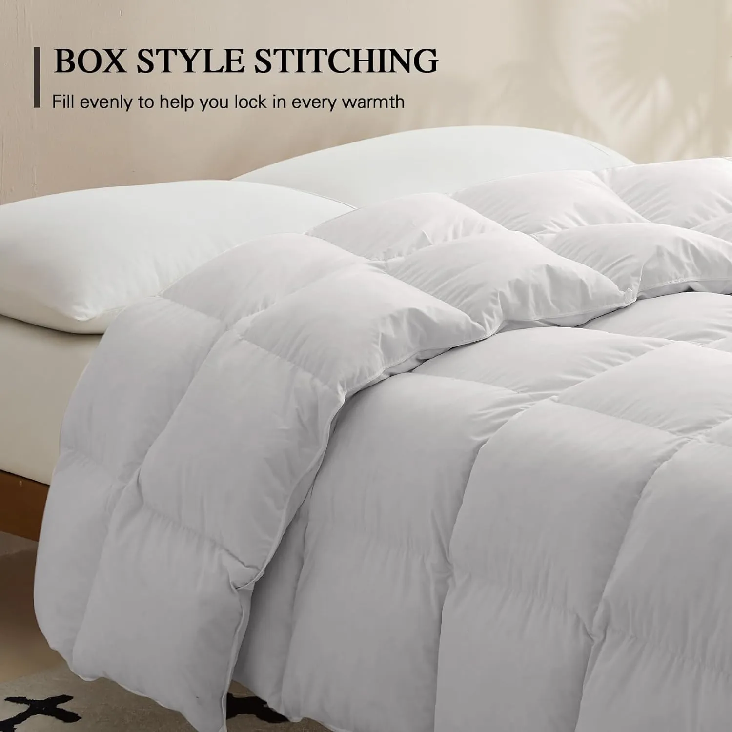 CYMULA Goose Feather Down Comforter Queen Size, Medium Warm Down Duvet Insert, Fluffy Bedding 56 Oz Down Filled with 8 Corner Tabs,Machine Washable Grey Solid Comforter for All Seasons (90X90)