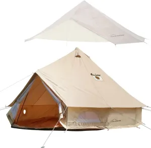 DANCHEL OUTDOOR 4 Season Canvas Bell Tent with Waterproof Rain Fly Cover for 8 Person Camping Glamping, 6m/20ft