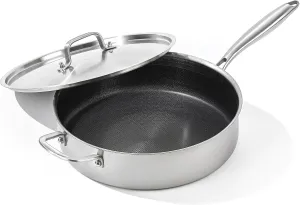 DELARLO 7 Quarts Saute Pan Tri-Ply Stainless Steel,Large Deep Frying Pan 12Inch with Lid, Jumbo Cooker Skillet With Lid,Heavy Duty Style Compatible With All Cooktops Up to 650℉