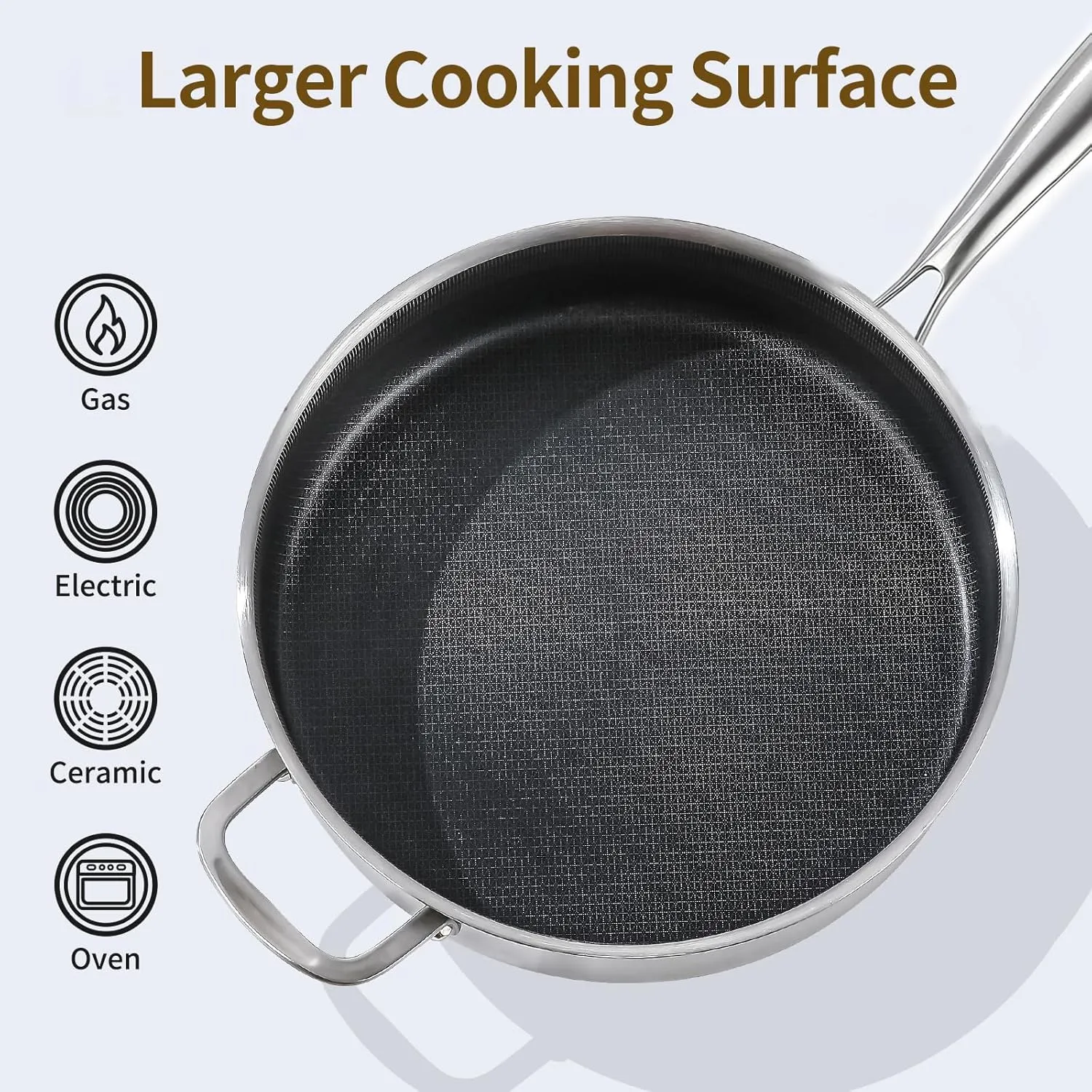 DELARLO 7 Quarts Saute Pan Tri-Ply Stainless Steel,Large Deep Frying Pan 12Inch with Lid, Jumbo Cooker Skillet With Lid,Heavy Duty Style Compatible With All Cooktops Up to 650℉