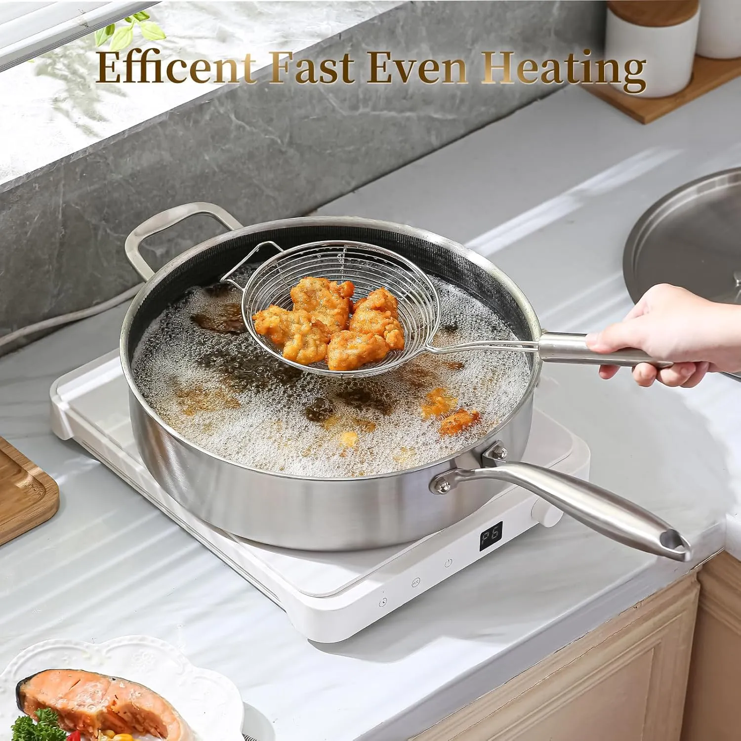 DELARLO 7 Quarts Saute Pan Tri-Ply Stainless Steel,Large Deep Frying Pan 12Inch with Lid, Jumbo Cooker Skillet With Lid,Heavy Duty Style Compatible With All Cooktops Up to 650℉