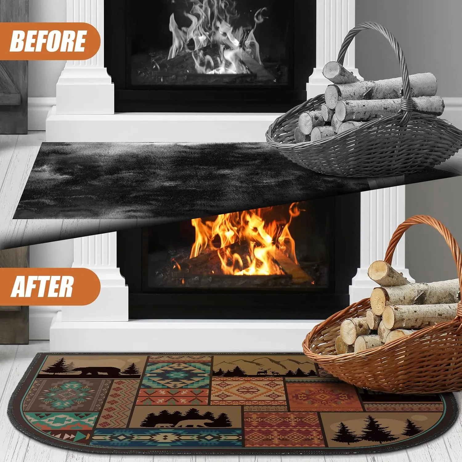 Demissle Fireplace Hearth Rug Fireplace Mats Cabin Southwestern Fireproof Fire Resistant Rug for Wood Stove Floor for Kitchen Indoor Outdoor(24 x 36 Inch,Classic)