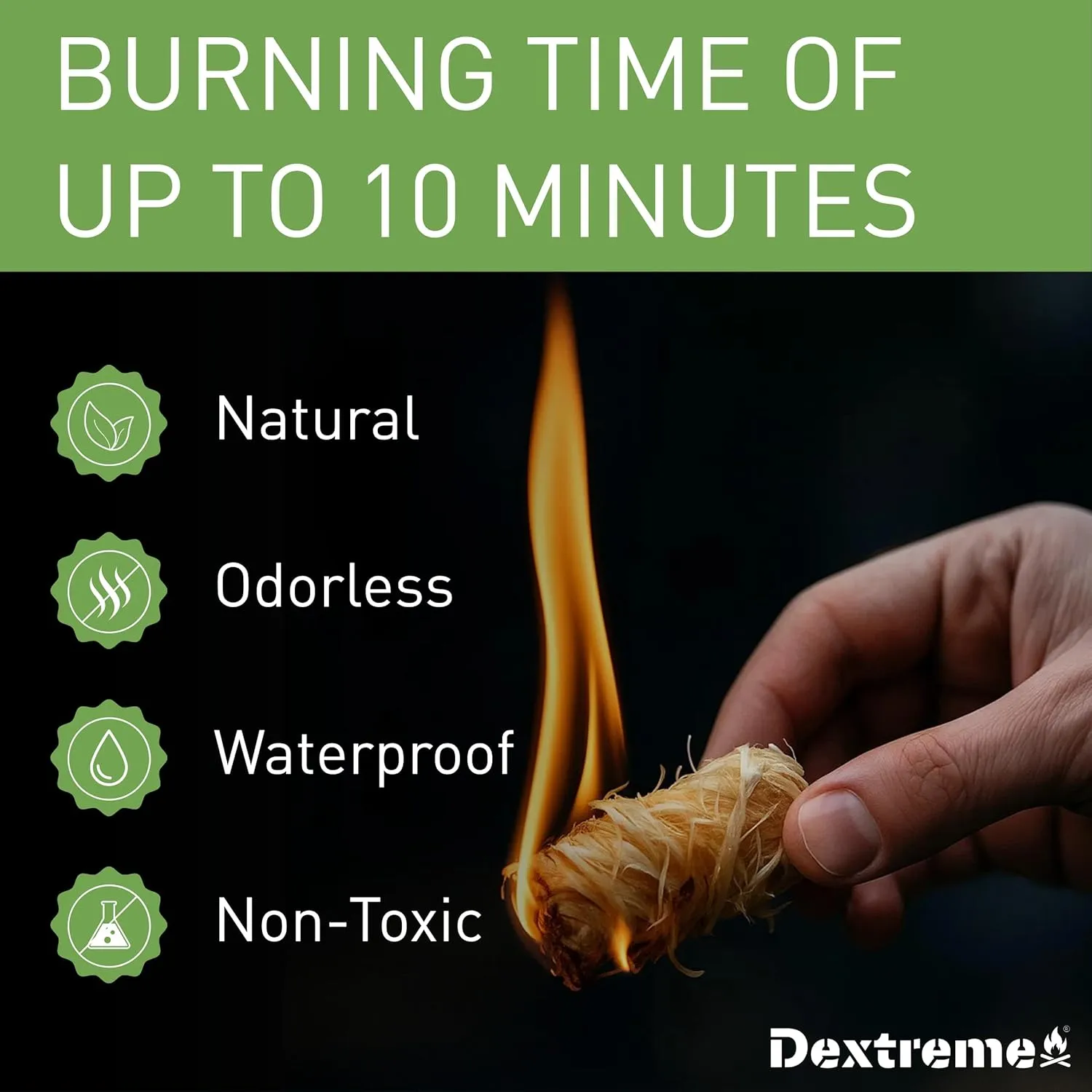 Dextreme Fire Starter (60 PCS) Natural Fire Starters for Campfire, Charcoal Starter, Fireplace, Wood Stove, BBQ, Chimney, Fire Pit, and Grill | All Weather, Odorless, Non-Toxic, w/10 Min Burning Time