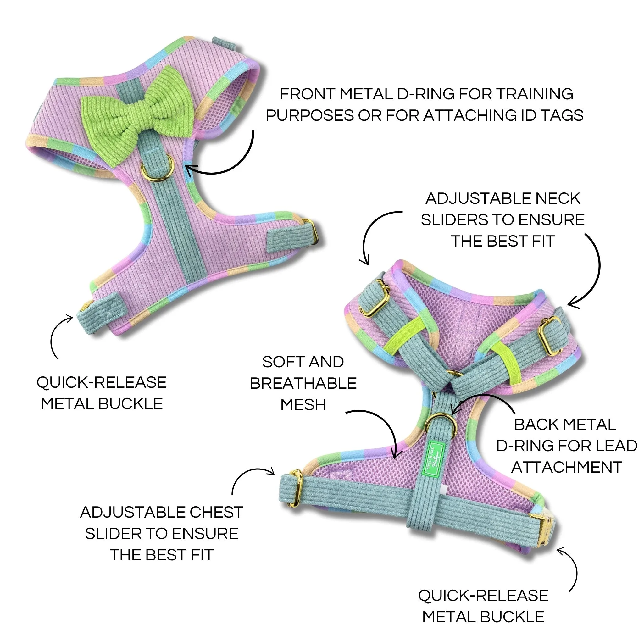 Dog Adjustable Harness - Cotton Candy Corduroy