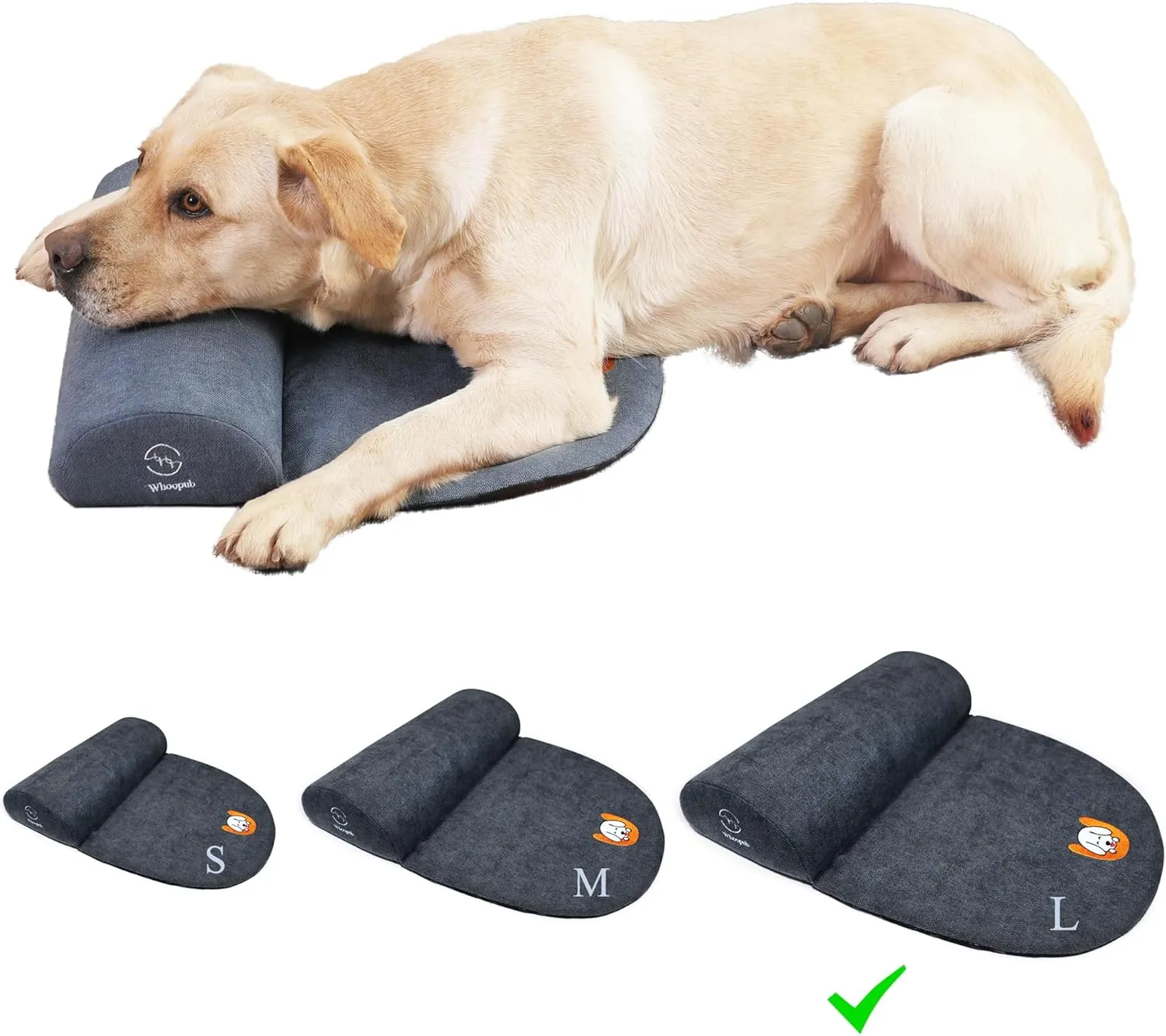 Dog Bolster Pillow for Large Dogs, Benefit for Cervical Vertebra and Neck, Easy to Carry When Traveling, with High Resilience Foam, Machine Washable Cover＆Easy to Clean (Dark Gray, Large)