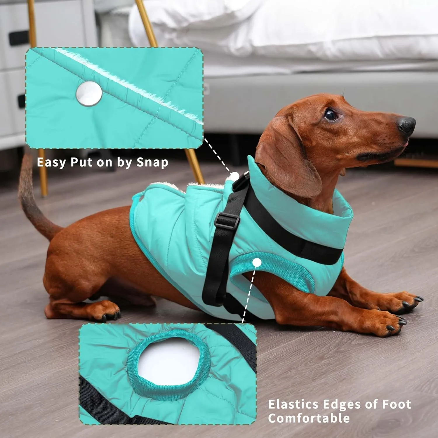 Dog Jacket with Harness,Fleece Lined Warm Puppy Coat for Winter,Soft Windproof Medium Dog Vest,Bluegreen L
