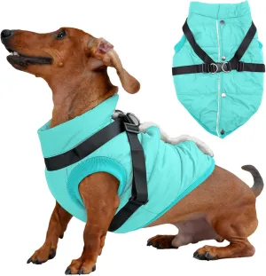 Dog Jacket with Harness,Fleece Lined Warm Puppy Coat for Winter,Soft Windproof Medium Dog Vest,Bluegreen L