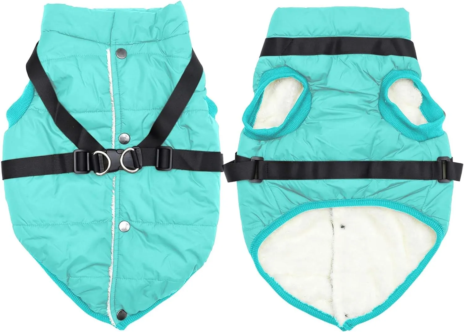 Dog Jacket with Harness,Fleece Lined Warm Puppy Coat for Winter,Soft Windproof Medium Dog Vest,Bluegreen L