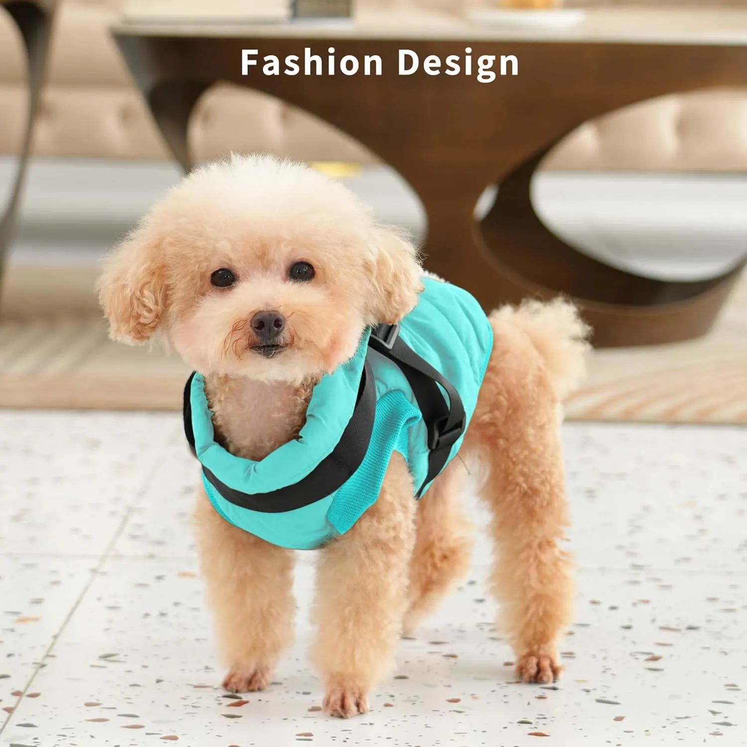 Dog Jacket with Harness,Fleece Lined Warm Puppy Coat for Winter,Soft Windproof Medium Dog Vest,Bluegreen L
