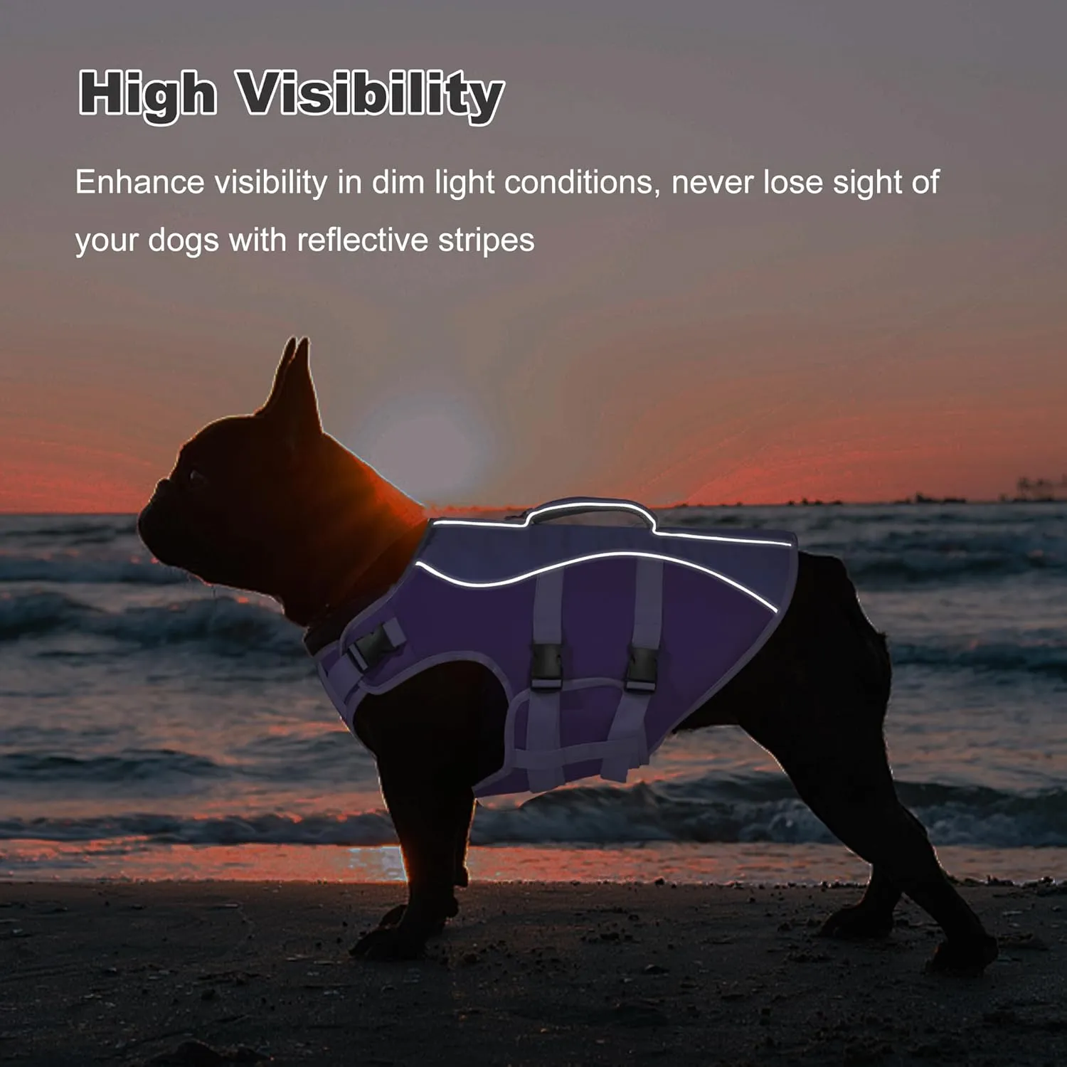 Dog Life Jacket, Reflective Dog Harness Life Vest with Rescue Handle for Swimming Boating, Adjustable High Buoyancy Flotation Swim Vest for Small Meium Large Dogs - Purple, XS