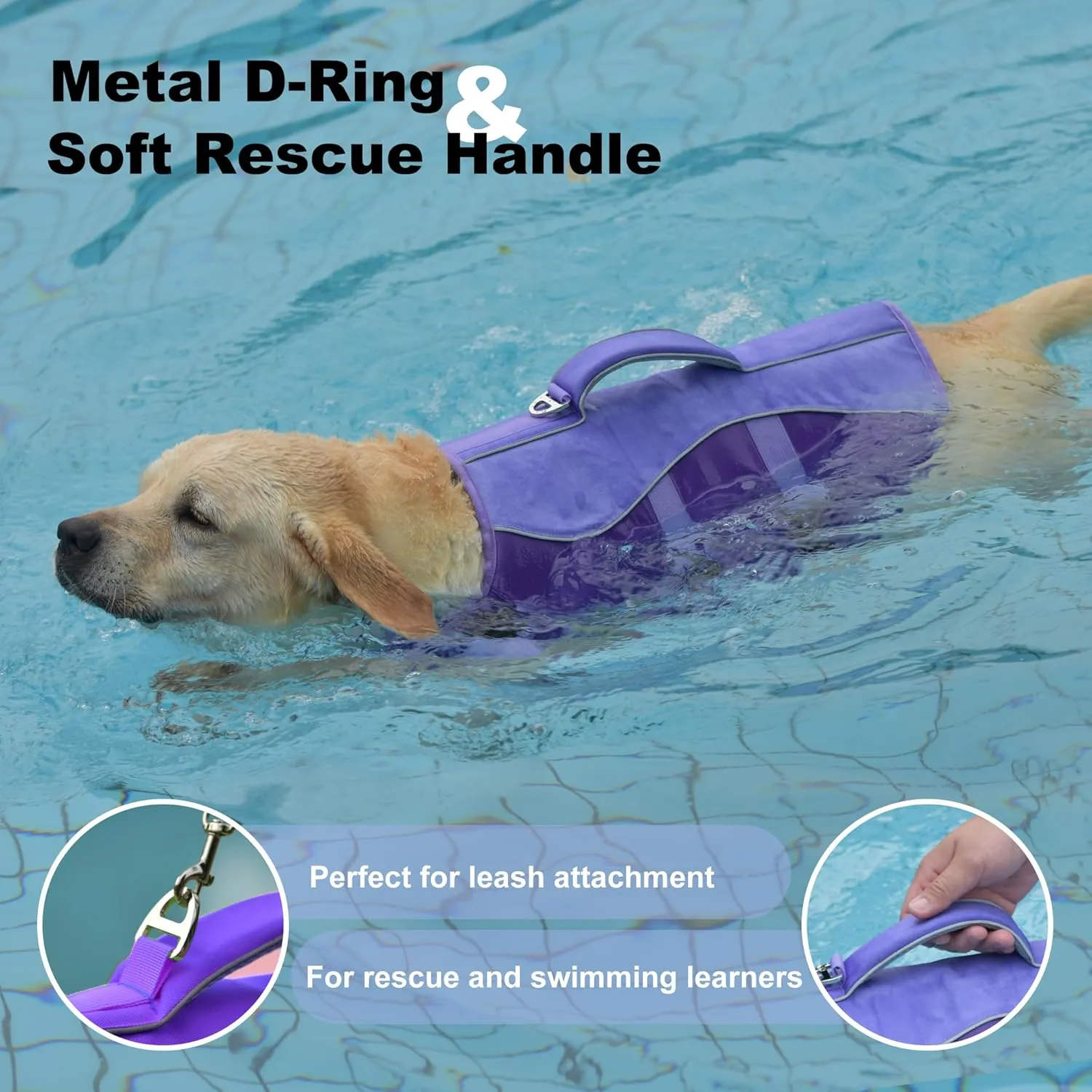 Dog Life Jacket, Reflective Dog Harness Life Vest with Rescue Handle for Swimming Boating, Adjustable High Buoyancy Flotation Swim Vest for Small Meium Large Dogs - Purple, XS