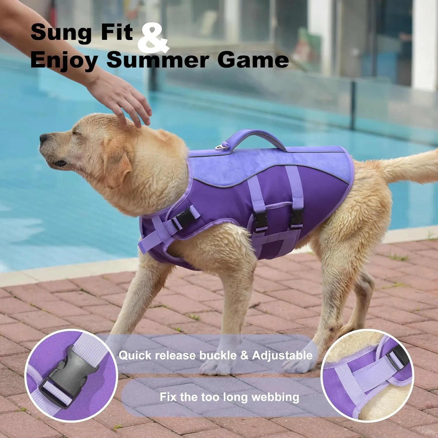 Dog Life Jacket, Reflective Dog Harness Life Vest with Rescue Handle for Swimming Boating, Adjustable High Buoyancy Flotation Swim Vest for Small Meium Large Dogs - Purple, XS