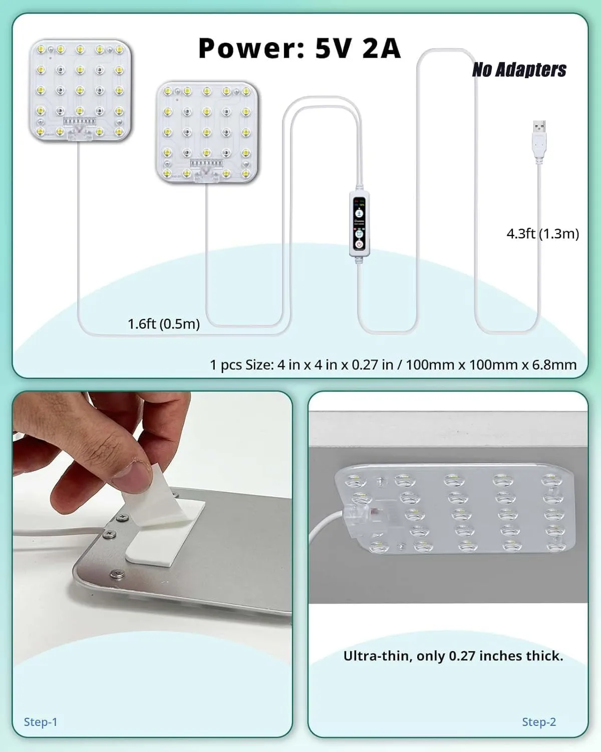 DOMMIA Grow Lights for Indoor Plants, 4500K Coolwhite for Shelves with 6/12/16H Timer, 4 Dimmable Full Spectrum with Optical Lens, USB Plant Lights for Indoor Growing(No Adapters)