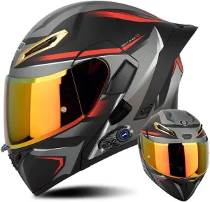 DOT Approved Cool Bluetooth Full Face Motorcycle Helmet, Multiple Vents Motorbike Integrated Helmet for Adults Men and Women, Built-in Dual Speaker with Microphone