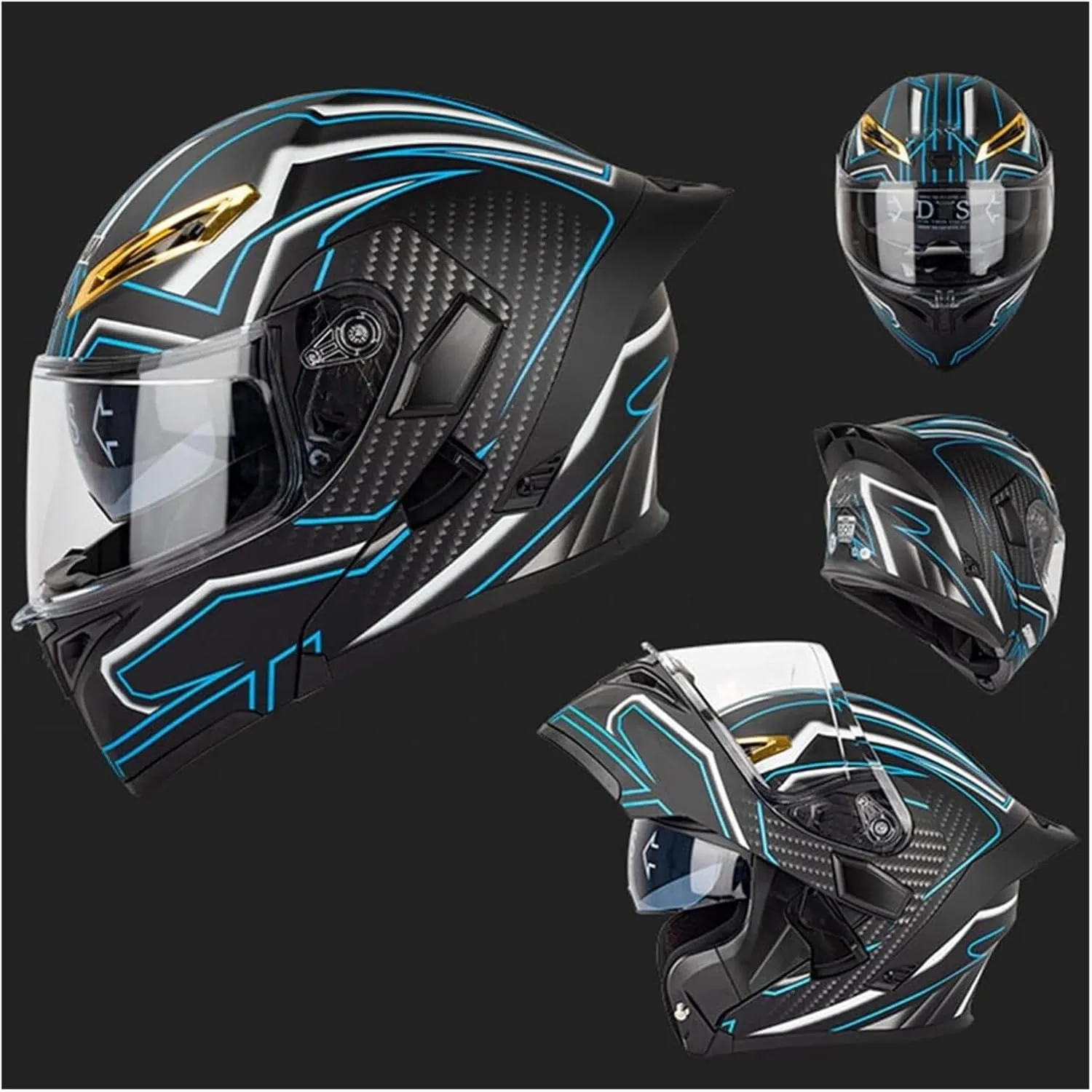 DOT Approved Cool Bluetooth Full Face Motorcycle Helmet, Multiple Vents Motorbike Integrated Helmet for Adults Men and Women, Built-in Dual Speaker with Microphone