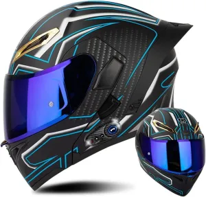 DOT Approved Cool Bluetooth Full Face Motorcycle Helmet, Multiple Vents Motorbike Integrated Helmet for Adults Men and Women, Built-in Dual Speaker with Microphone