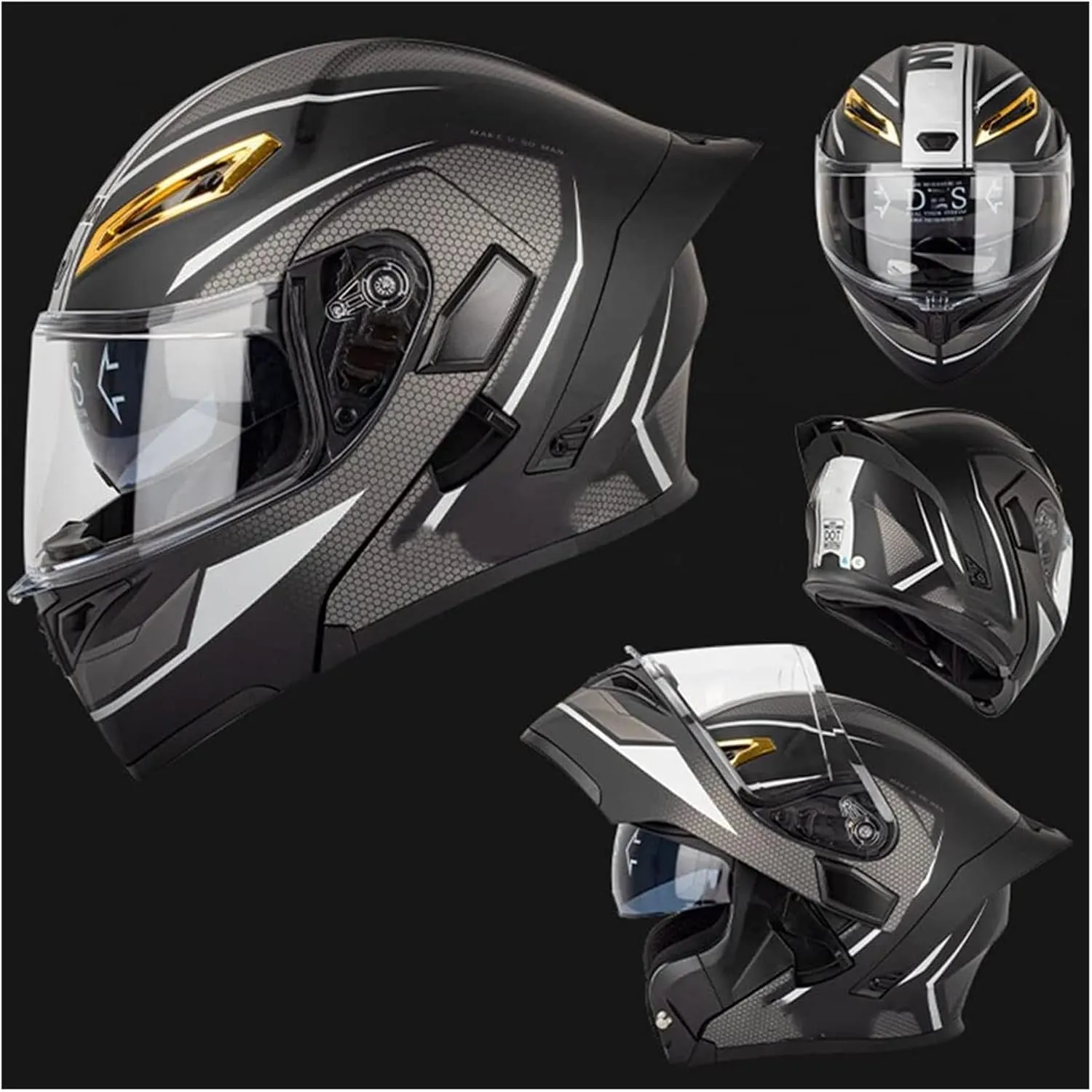 DOT Approved Cool Bluetooth Full Face Motorcycle Helmet, Multiple Vents Motorbike Integrated Helmet for Adults Men and Women, Built-in Dual Speaker with Microphone