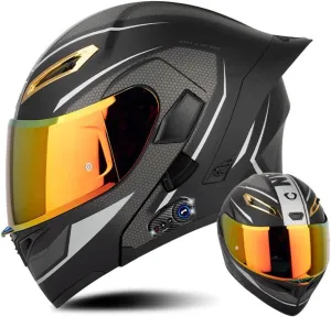 DOT Approved Cool Bluetooth Full Face Motorcycle Helmet, Multiple Vents Motorbike Integrated Helmet for Adults Men and Women, Built-in Dual Speaker with Microphone