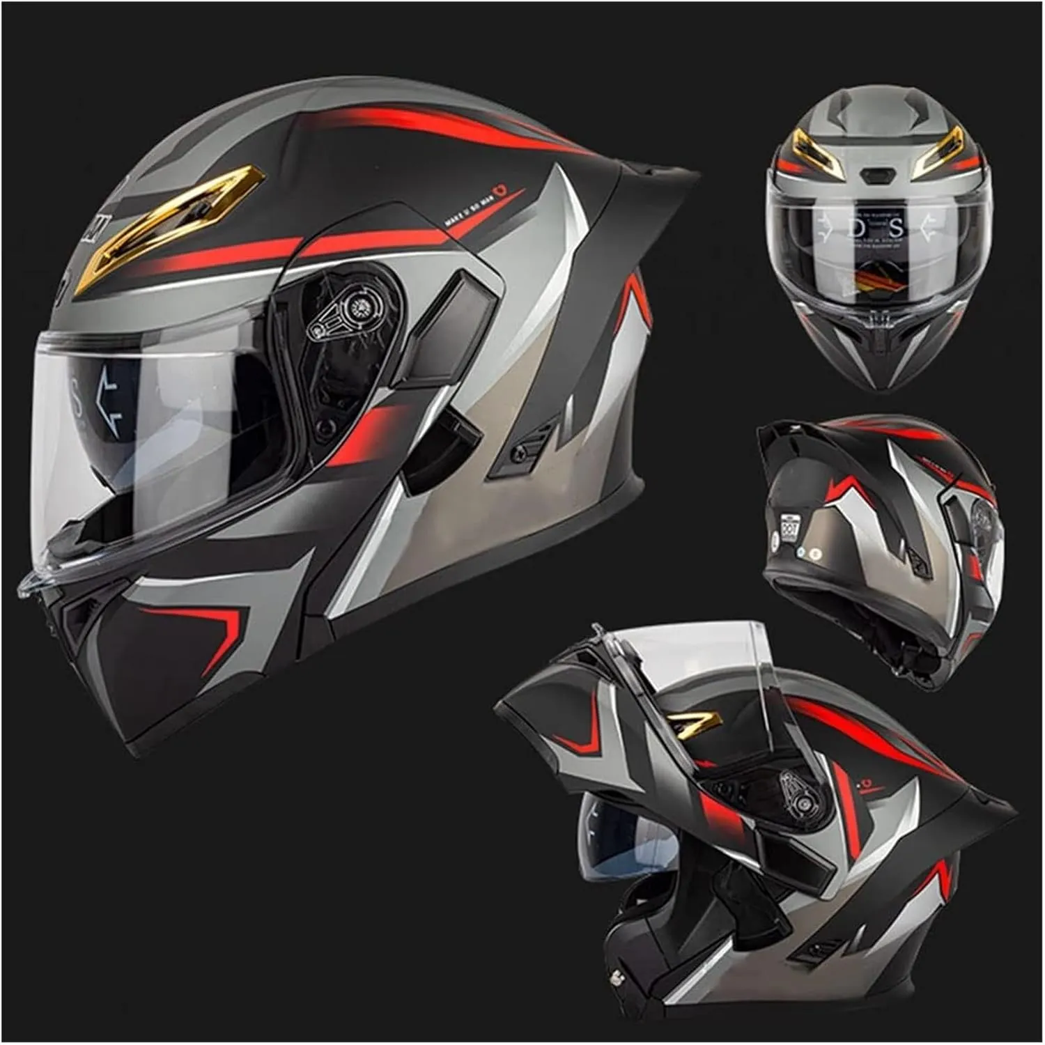 DOT Approved Cool Bluetooth Full Face Motorcycle Helmet, Multiple Vents Motorbike Integrated Helmet for Adults Men and Women, Built-in Dual Speaker with Microphone
