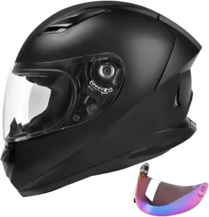 DOT Lightweight Full Face Motorcycle Street Bike Helmets with Extra Tinted Visor for Adults Men and Women, DOT Approved(Matte Black,L)