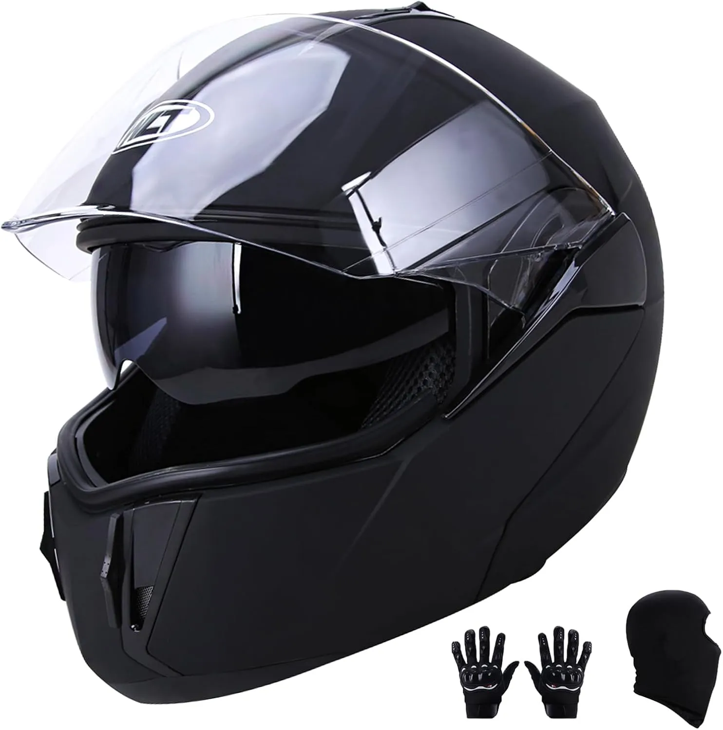DOT Modular Motorcycle Full Face Helmet Flip-Up Dual Visor, Lightweight & DOT Approved, Matte Black