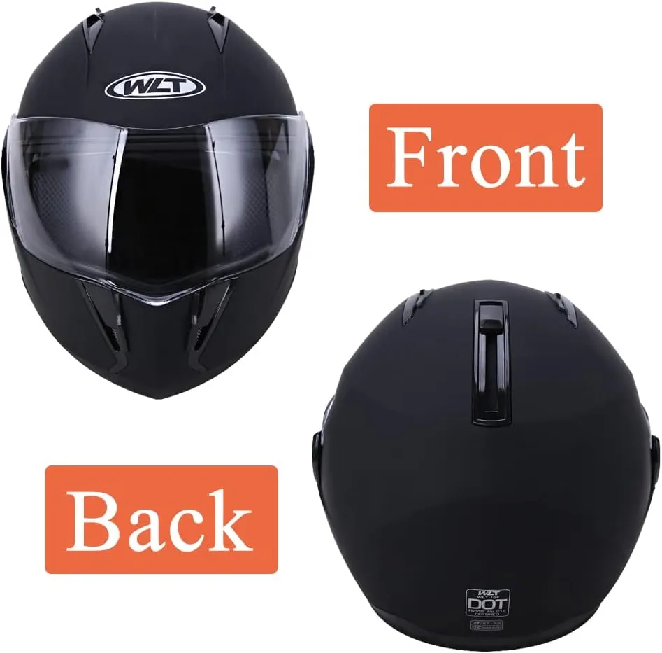 DOT Modular Motorcycle Full Face Helmet Flip-Up Dual Visor, Lightweight & DOT Approved, Matte Black