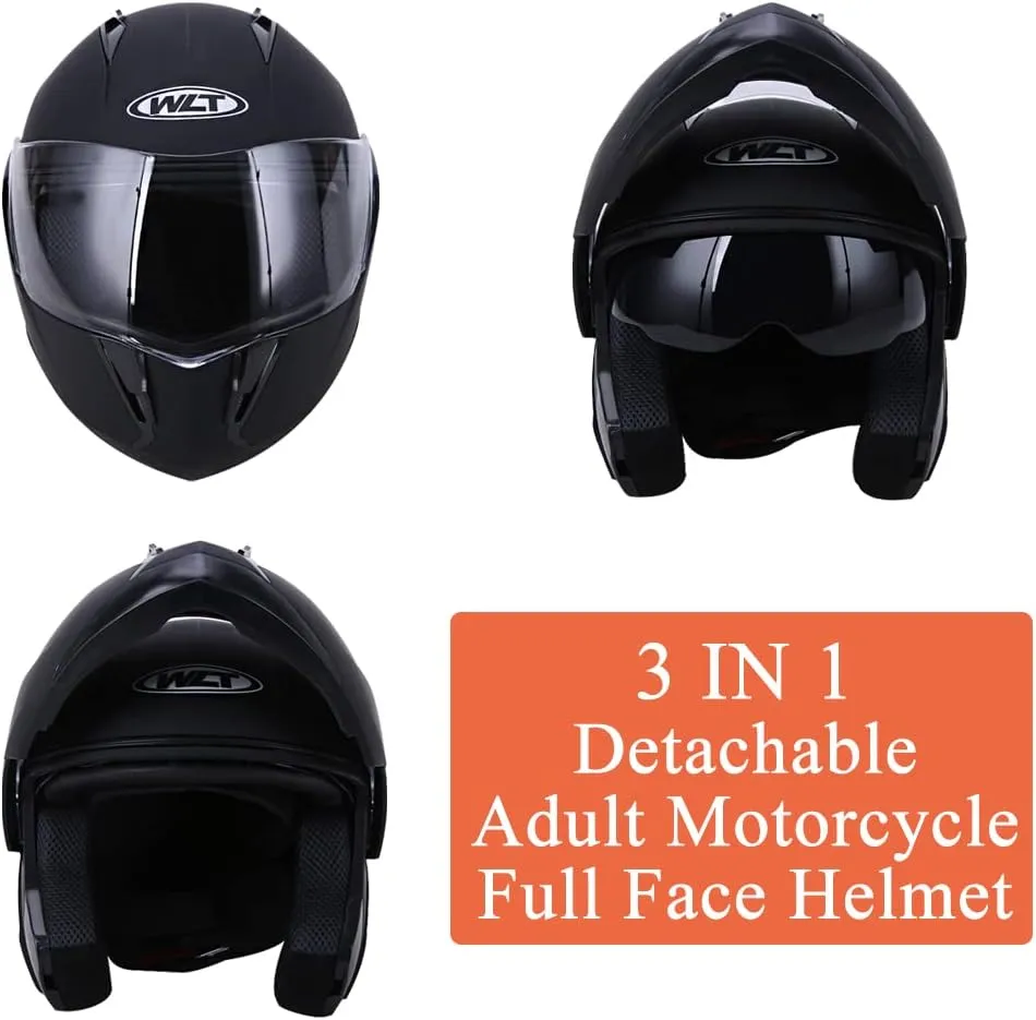 DOT Modular Motorcycle Full Face Helmet Flip-Up Dual Visor, Lightweight & DOT Approved, Matte Black