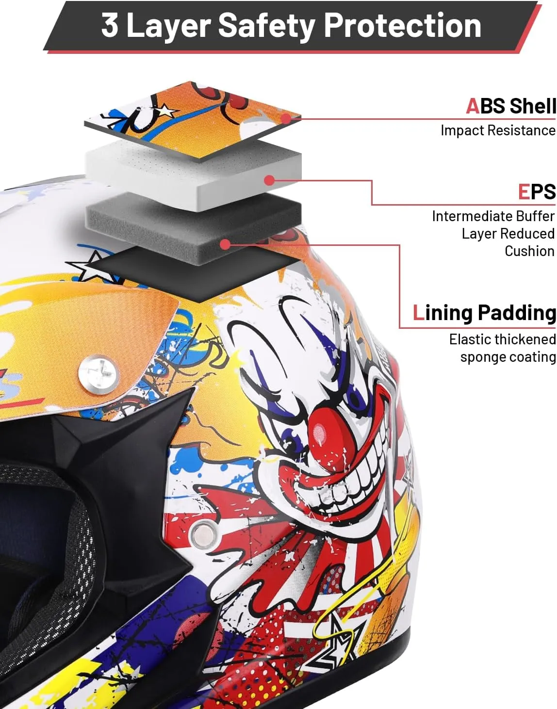 DOT Youth Dirt Bike Helmet with Goggles & Gloves for 5-14 Years Old, Kid ATV Helmets for Youth Boys Girls, Four Wheeler Helmet Kids, Motocross BMX MX UTV Offroad Street Go Kart Dirt Bike Joker