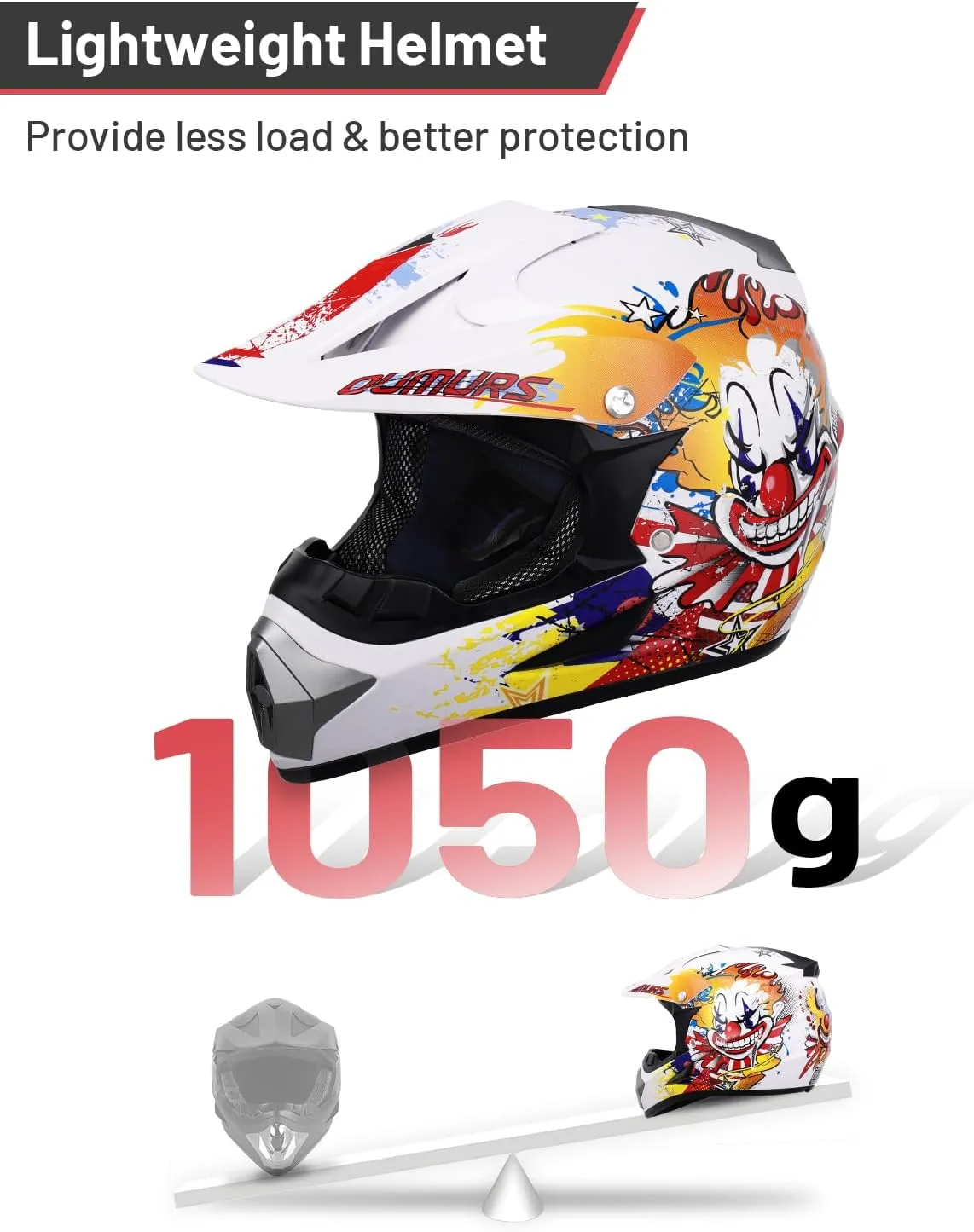 DOT Youth Dirt Bike Helmet with Goggles & Gloves for 5-14 Years Old, Kid ATV Helmets for Youth Boys Girls, Four Wheeler Helmet Kids, Motocross BMX MX UTV Offroad Street Go Kart Dirt Bike Joker