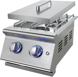 Double Grilling Side Burners for Outdoor Kitchen, 2 * 15,000BTU Liquid Propane Burners, Duty Heavy 304 Stainless Steel, Built-in Side Burner for BBQ Island Grill, with Natural Gas Kit