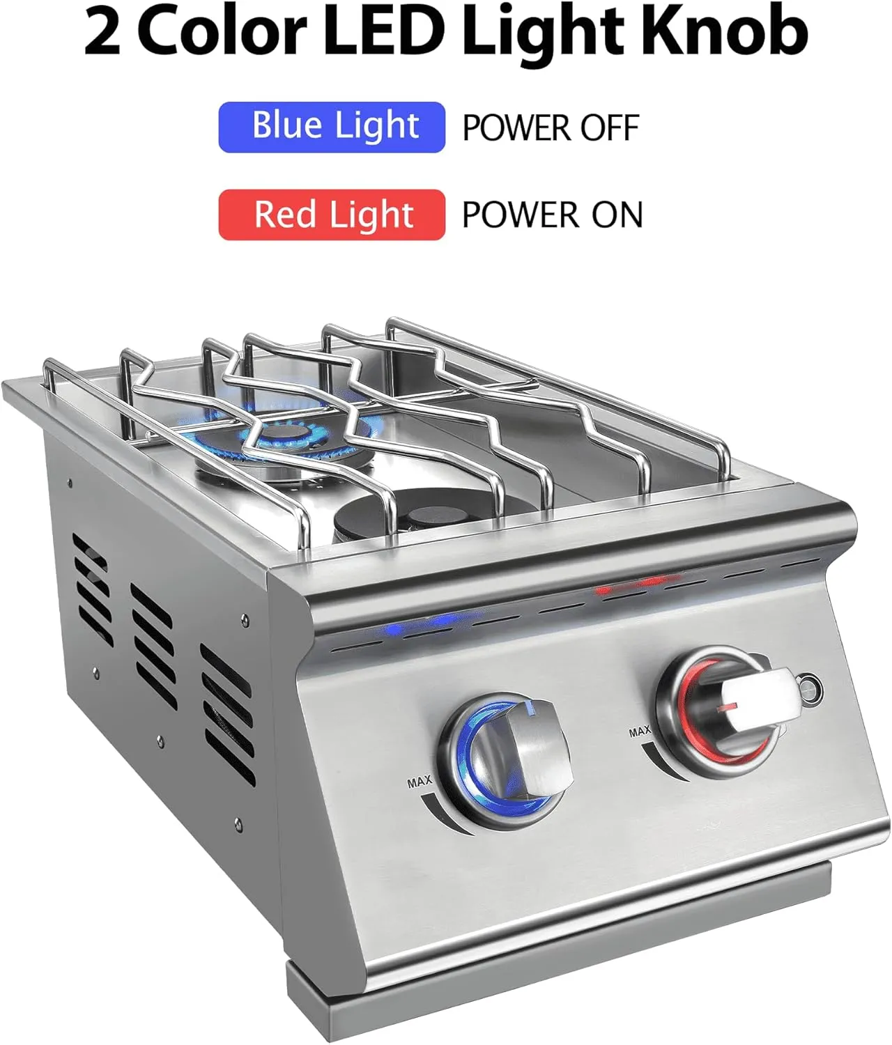 Double Grilling Side Burners for Outdoor Kitchen, 2 * 15,000BTU Liquid Propane Burners, Duty Heavy 304 Stainless Steel, Built-in Side Burner for BBQ Island Grill, with Natural Gas Kit