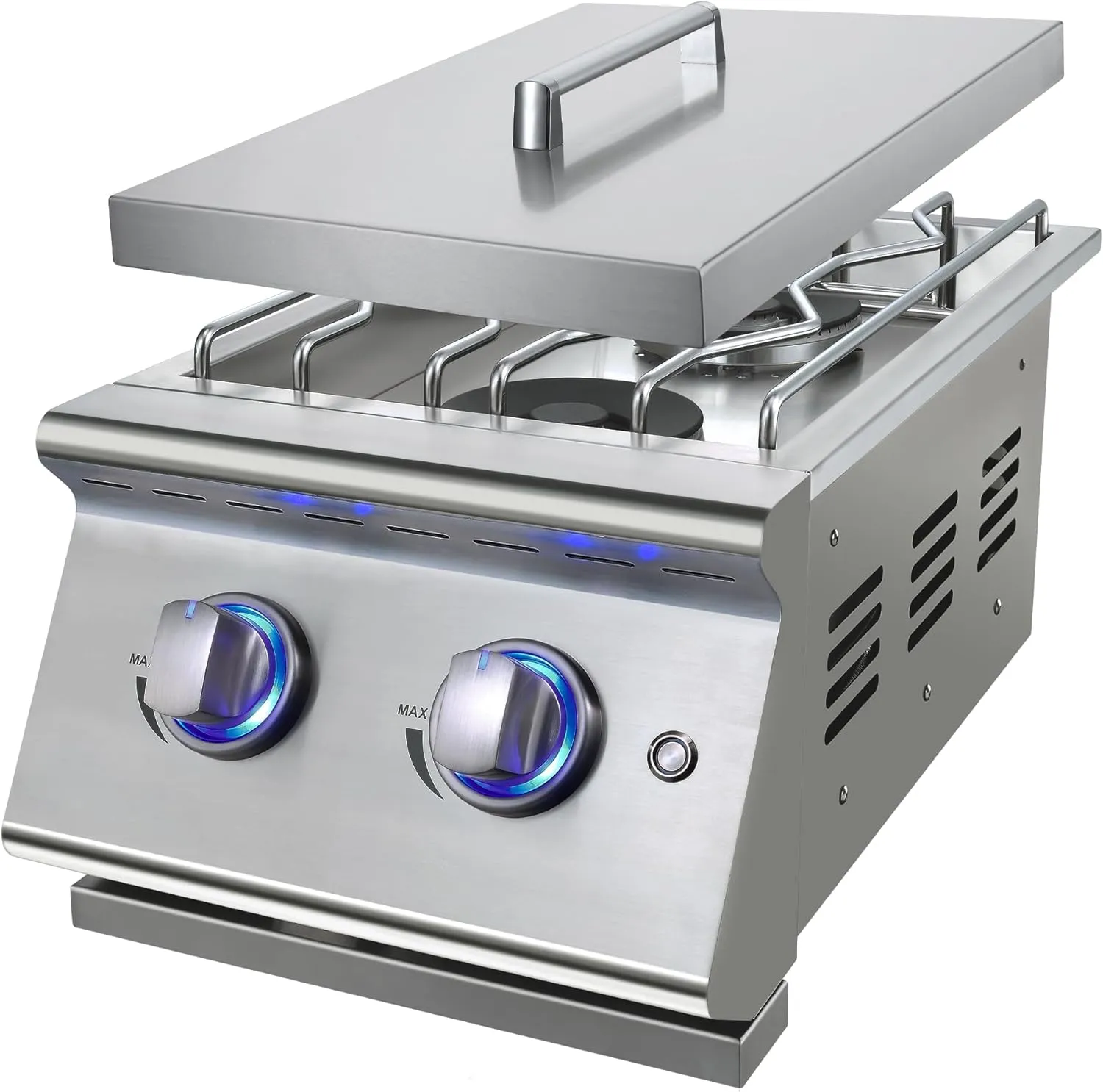 Double Grilling Side Burners for Outdoor Kitchen, 2 * 15,000BTU Liquid Propane Burners, Duty Heavy 304 Stainless Steel, Built-in Side Burner for BBQ Island Grill, with Natural Gas Kit