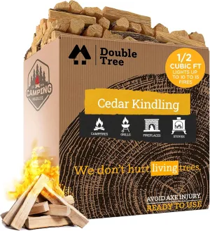 Double Tree Fire Starter Sticks - 100% Natural Cedar Wood Kindling, Quick & Easy Burning for Campfire, Camping Cooking Stove, Fire Pit, Fireplace & Grilling, lndoor & Outdoor - (Medium 1/2 Cubic ft)