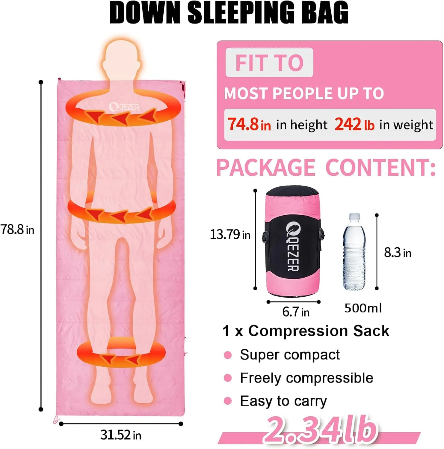 Down Sleeping Bag for Adults, Ultralight Wearable Sleeping Bag for Backpacking, Can Be Used as a Blanket or Mat