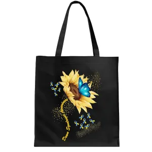 Down Syndrome Sunflower Gift Yellow Blue Ribbon Youth Women Black Multicolor Canvas Tote Bag