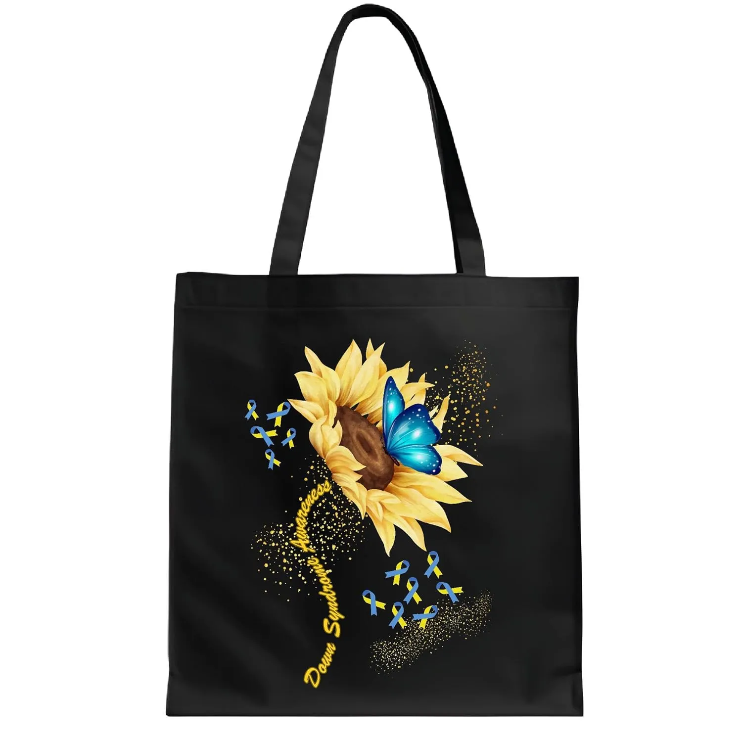 Down Syndrome Sunflower Gift Yellow Blue Ribbon Youth Women Black Multicolor Canvas Tote Bag
