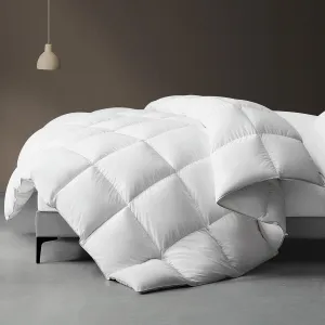 downluxe Luxurious Down Comforter Queen Size with Premium Fabric, All Seasons Medium Warmth Duvet Insert Queen, Hotel Collection Down Comforter Queen Size with Corner Tabs (90x90, Queen, White)