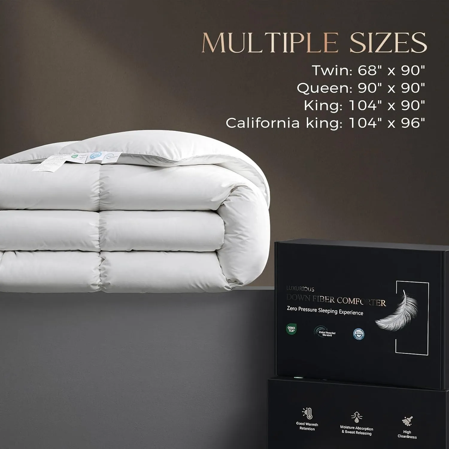 downluxe Luxurious Down Comforter Queen Size with Premium Fabric, All Seasons Medium Warmth Duvet Insert Queen, Hotel Collection Down Comforter Queen Size with Corner Tabs (90x90, Queen, White)