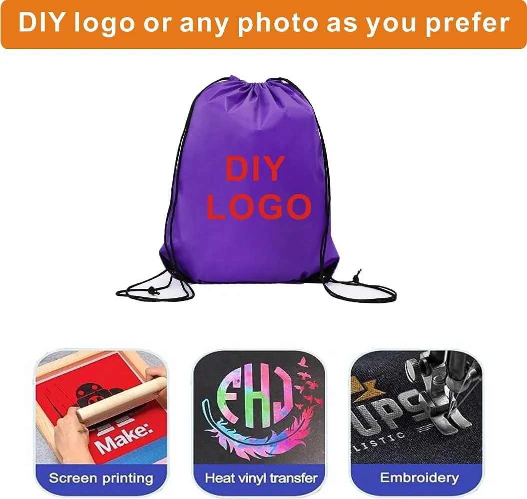 Drawstring Backpack Bulk 50 Packs Draw String Bags for Gym Sports Trip Pedestrianism ride Cinch Sack DIY for Women Men (purple)